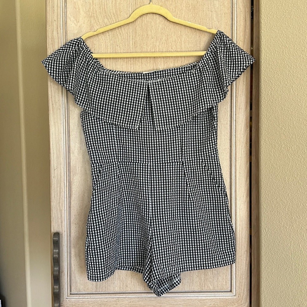 LF Gingham Black and White Romper